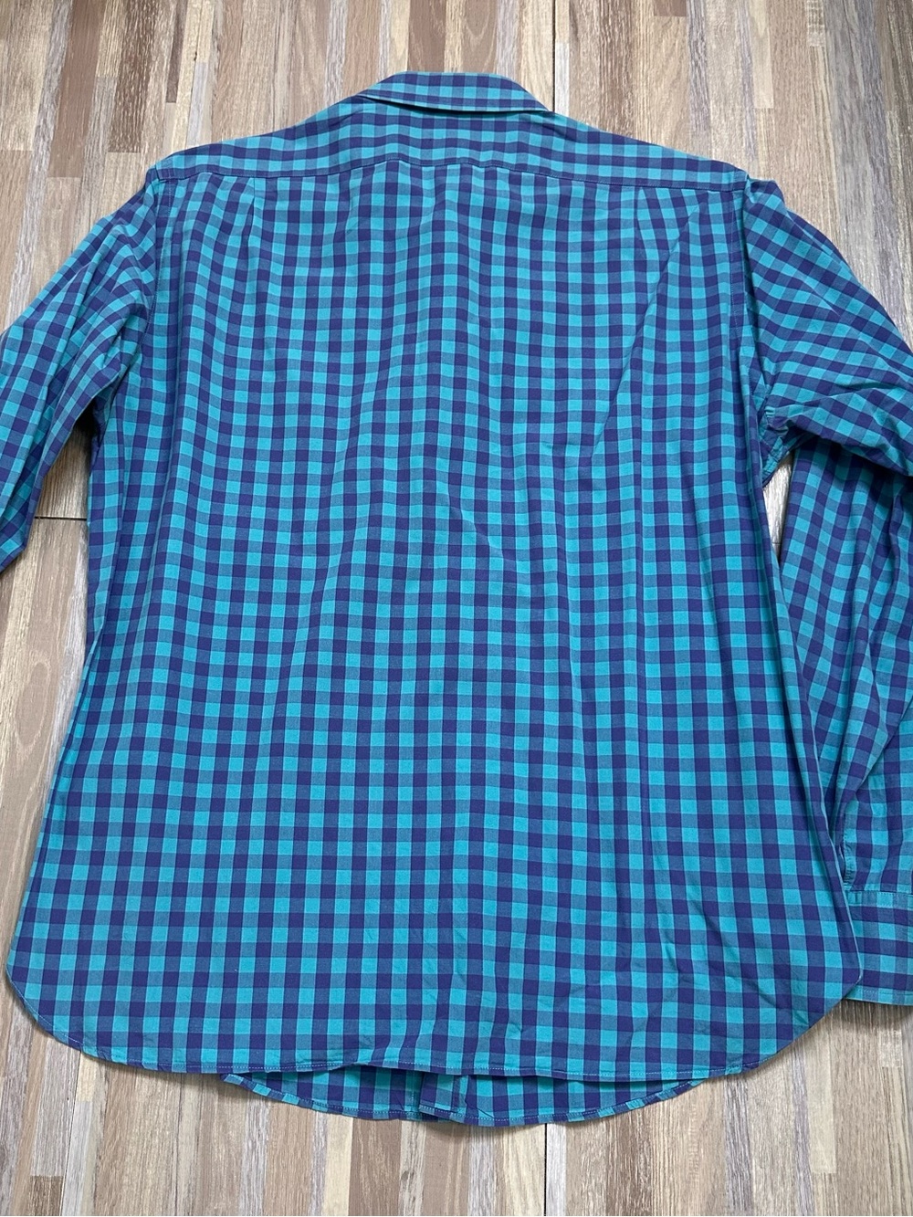 J. Crew Teal and Navy Check Long-Sleeve Button-Down Shirt Men's Size Large - Picture 4 of 10